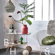 House bar and tray for drinks in industrial loft