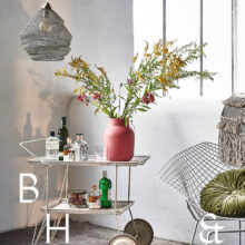 House bar and tray for drinks in industrial loft