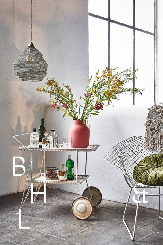 House bar and tray for drinks in industrial loft