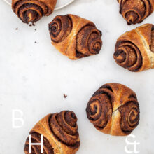 Food photography of cinnamon rolls on a light marble