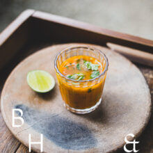 Culinary stories and food photography with a cazpacho served with lime at Restaurant Criollo in Oaxaca