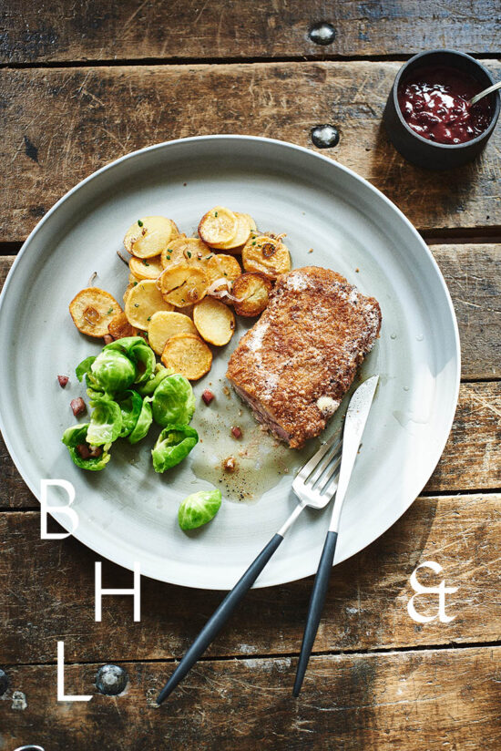 Food photography of wild boar Cordon Bleu cooked by Michelin star chef Harald Rüssel