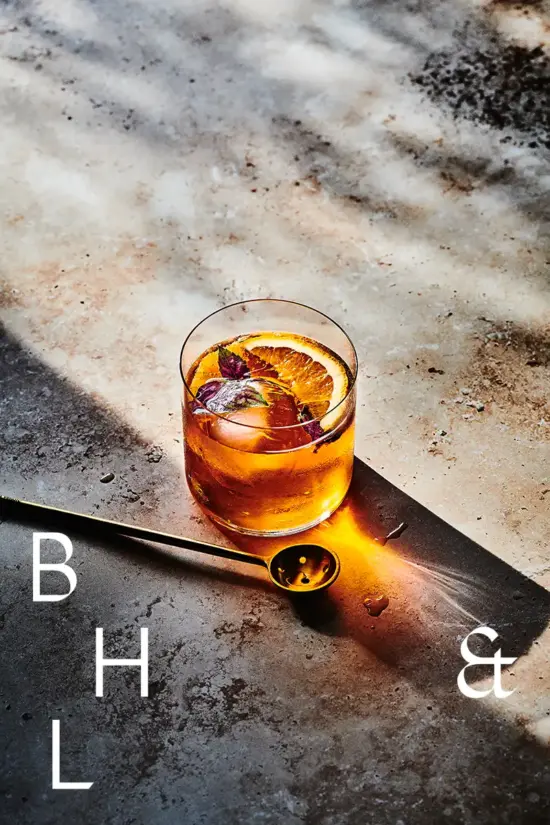 Drinks and Cocktail Photography with Basil Negroni Drink available as license